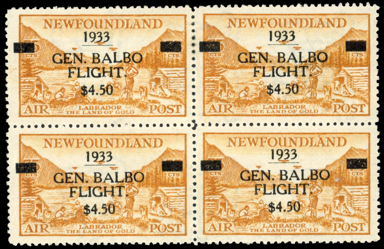 Newfoundland 1933 Balbo Flight $4.50 on 75c block of four unused