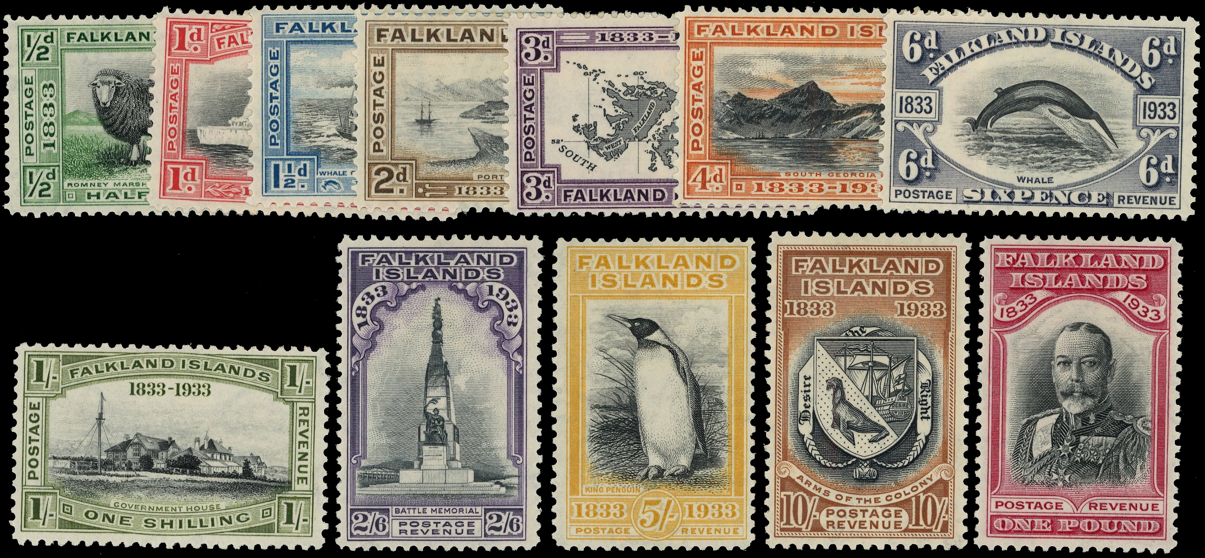 FALKLAND IS: 1933 Centenary of British Administration set of 12 to £1, BPA certificate (1986) fine unused o.g. SG127/138