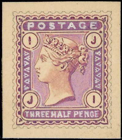 1880 1½d Hand Painted Essay. Superb example produced by DLR for the proposed 1880 issue, painted on card (24x28mm) in pi…