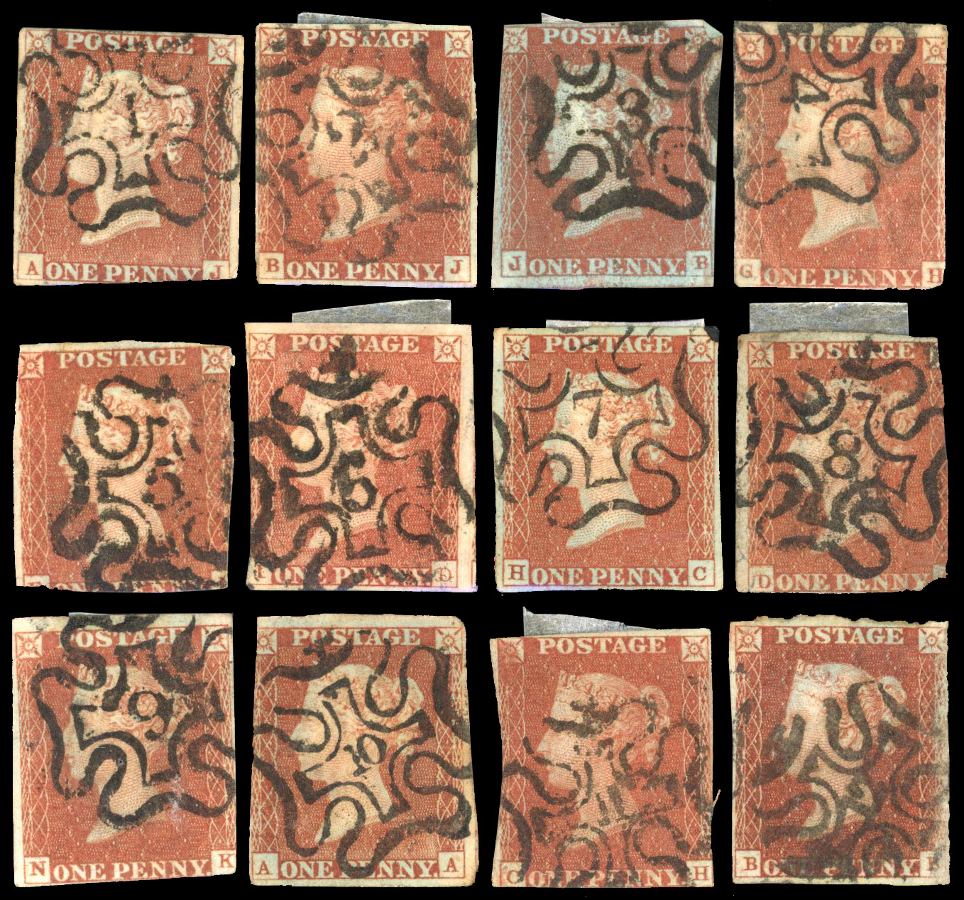 1841 1d red-brown, numbers in Maltese Cross No. 1 to 12