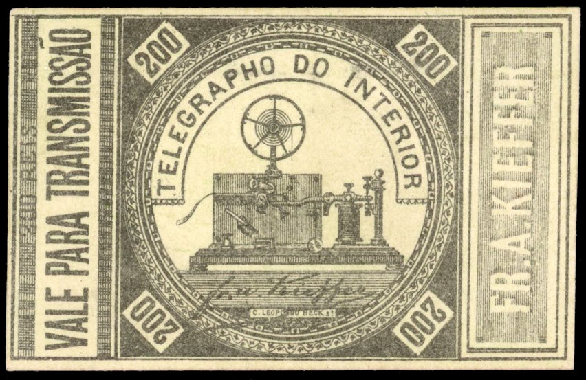 Brazil 1873 Telegraph 200r on thick yellowish paper
