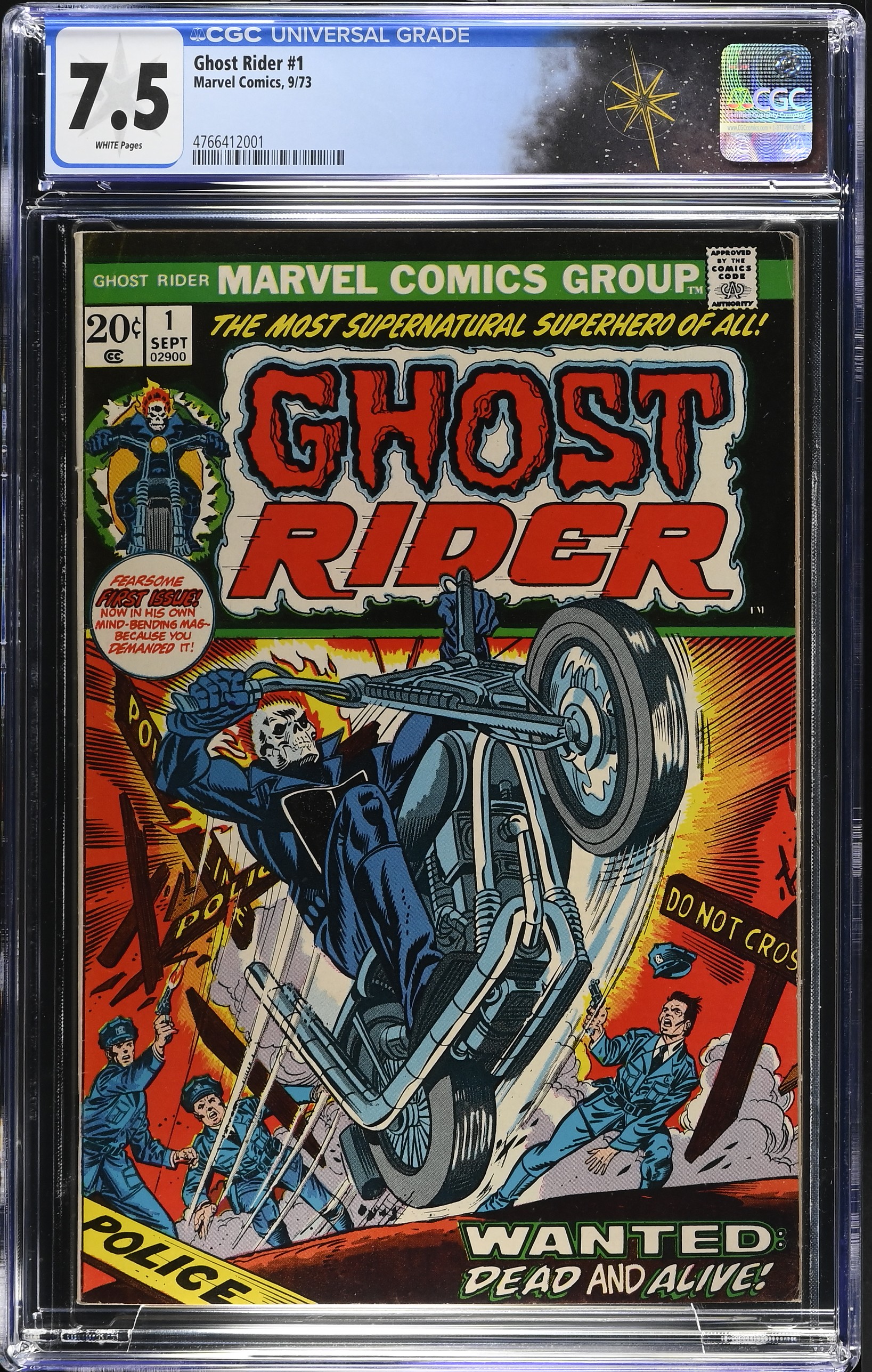 Ghost Rider #1 CGC 7.5 1st Cameo Appearance of Son of Satan (Daimon Hellstrom) (Marvel Comics, 1973) White Pages