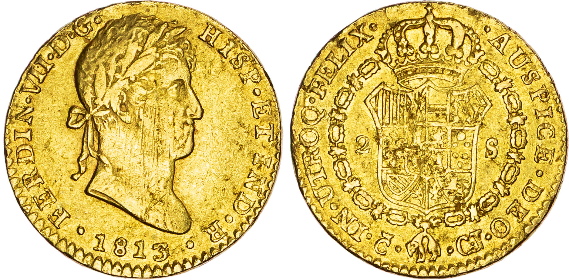 Spain, Ferdinand VII (1808-1833), gold 2 Escudos, 1813