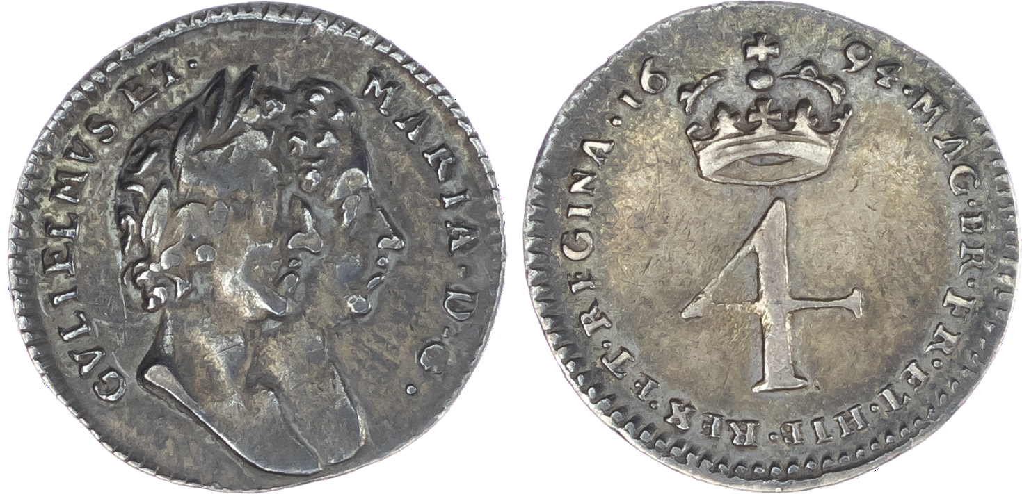 William and Mary (1689-94), Maundy Set, 1694, Fourpence, Threepence, Twopence and Penny conjoined busts right, legend reads