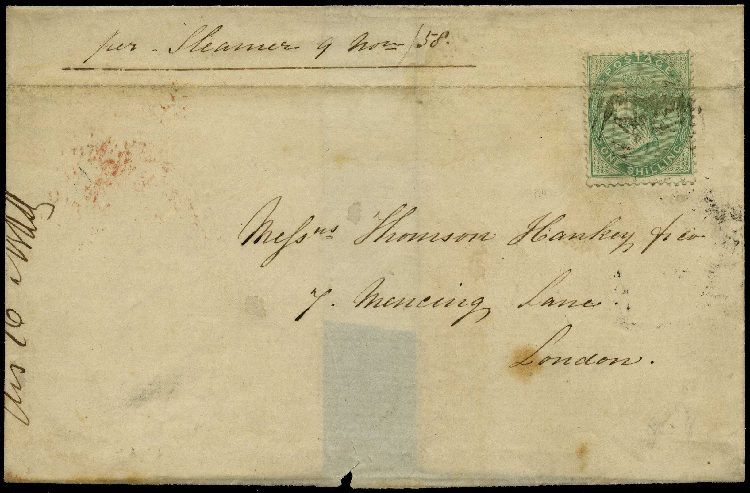 GB USED ABROAD: 1858 large part cover with...