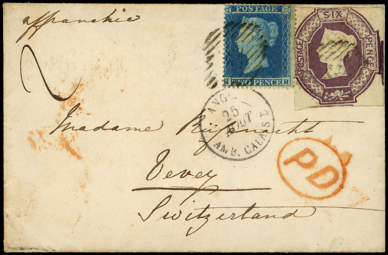 1855 Overseas mail. Neat envelope from London to Vevey, Switzerland