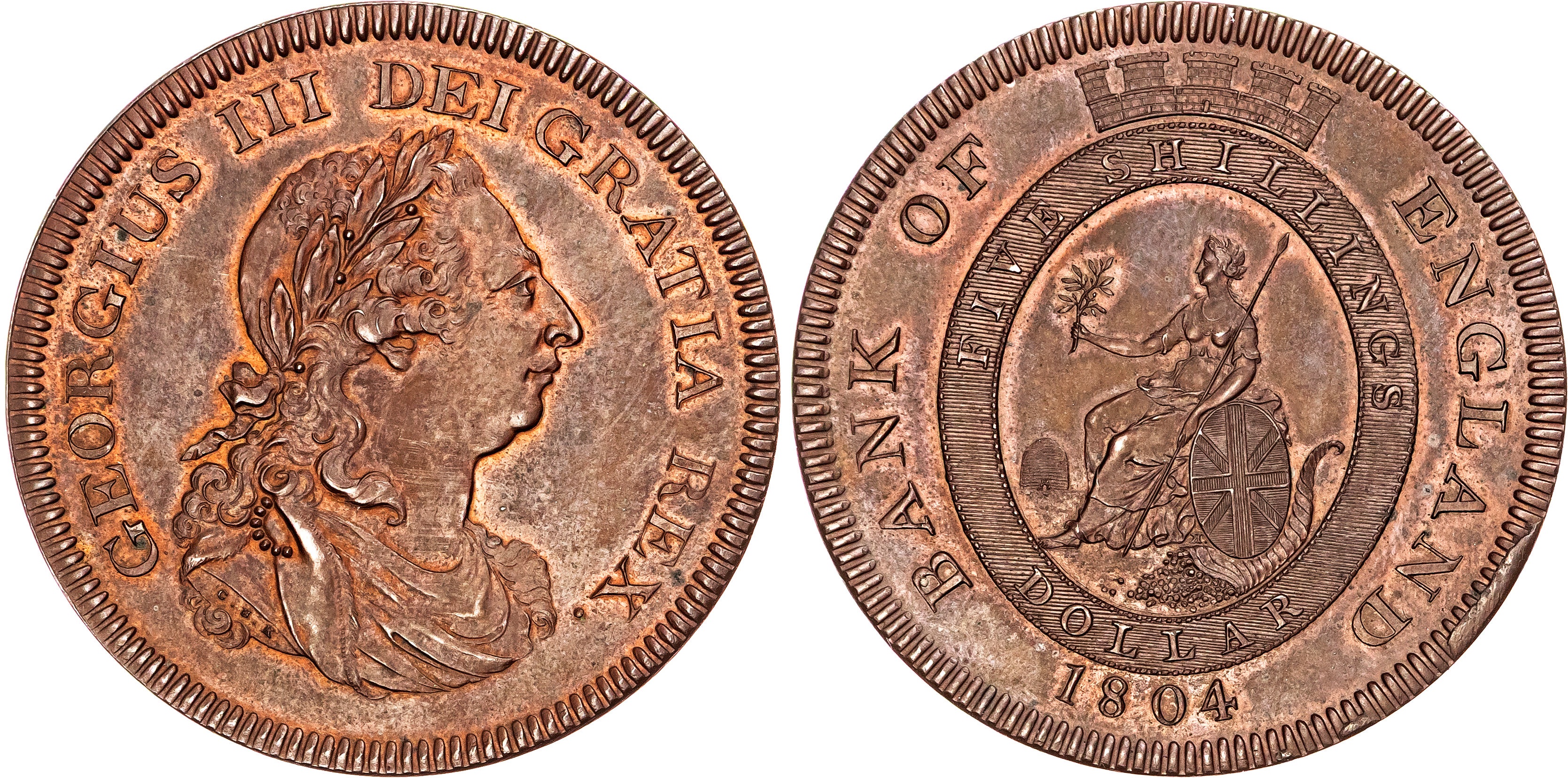 George III (1760-1820), AE Proof Bank of England Dollar, 1804, type C/2a. 