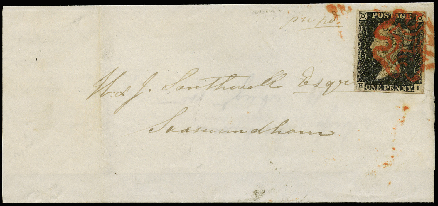 GB 1840  SG2 Pl.2 Cover Ipswich to Saxmundham (KI)