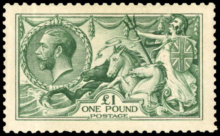 1913 £1 green, well centred, fresh appearance, vertical crease at left otherwise fine o.g. SG 403