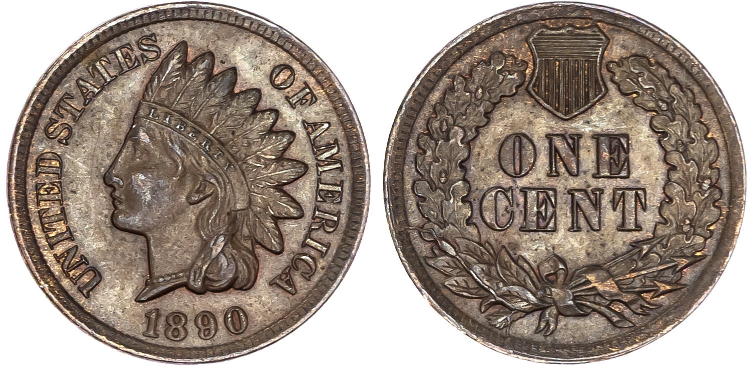 USA , Indian Head bronze Cent, 1890, Philadelphia, 2.98g (KM 90a) . Good Extremely Fine.…