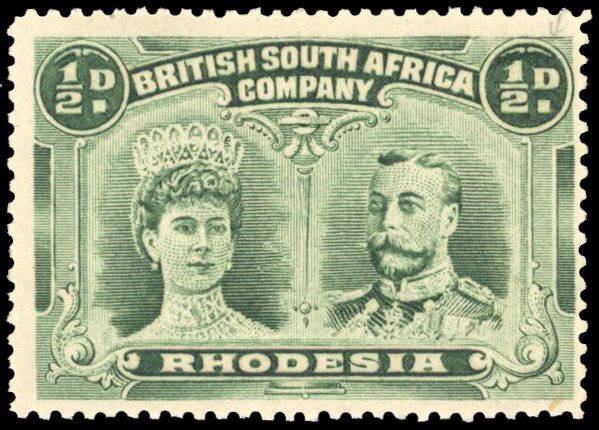 Rhodesia 1910-13 ½d dull bluish green perf 14