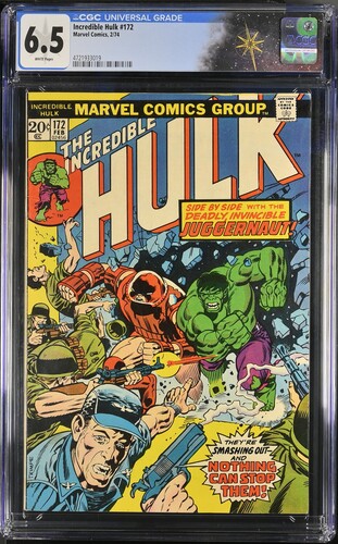 Incredible Hulk #172 CGC 6.5 Juggernaut vs. Hulk (Marvel Comics, 1974) White pages
