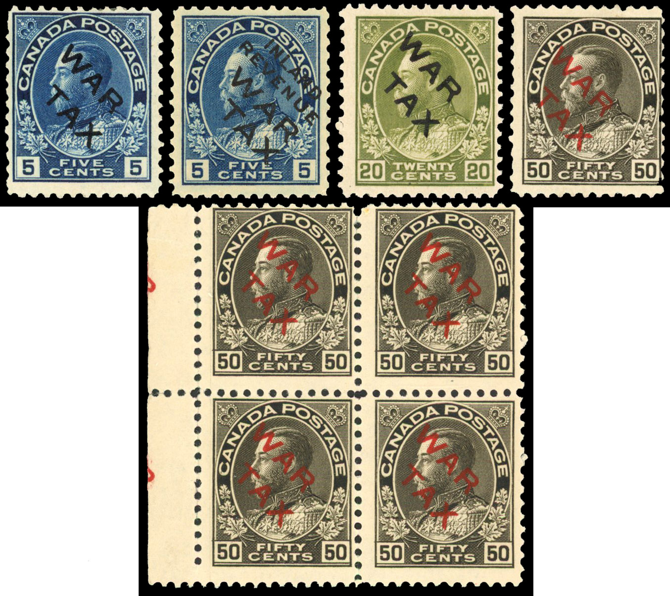 Canada SG 225/27 1915 WAR TAX group