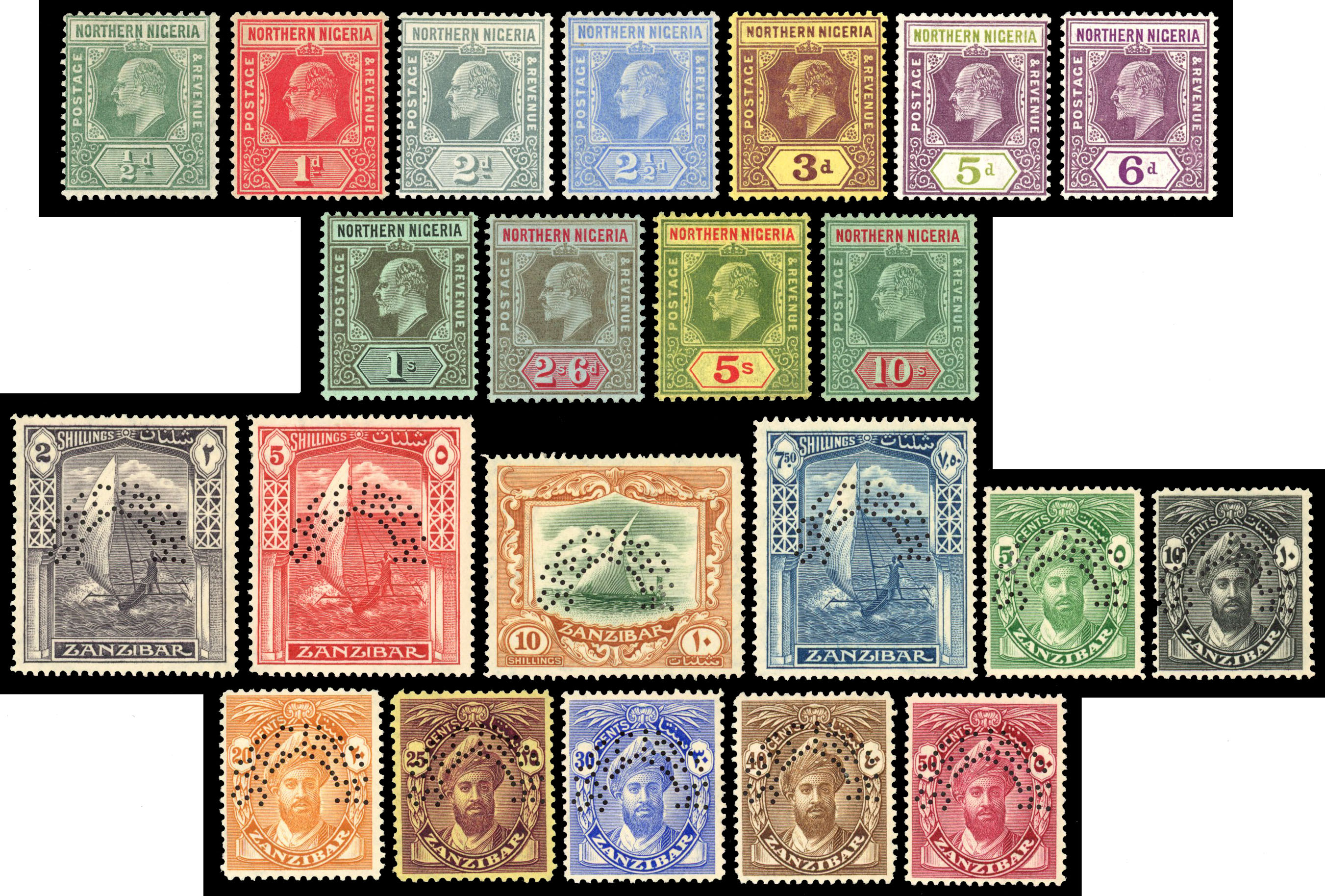 Mainly mint selection including N Nigeria 1910 to 10s, Cape of Good Hope used selection of triangulars, 1d (3, two mint),