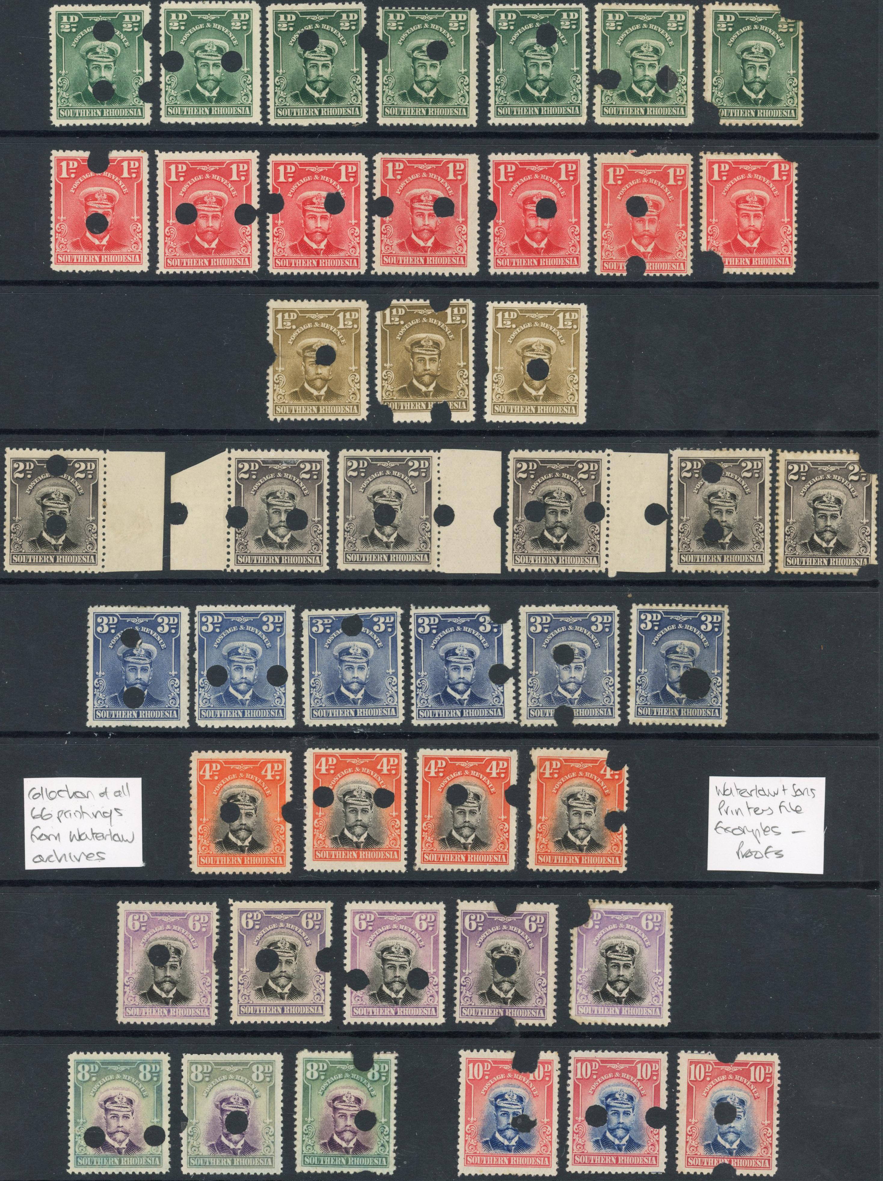 Southern Rhodesia SG 1-15 1924-9 Admirals plate proofs all printings