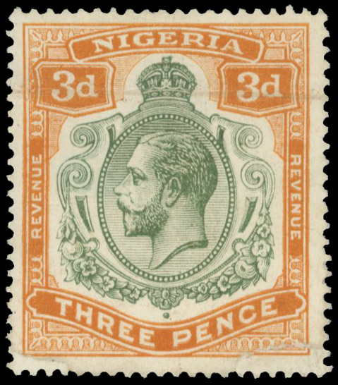 Nigeria Revenue 1916 DLR Keyplate wmk MCA 3d green and orange; unique mint example
