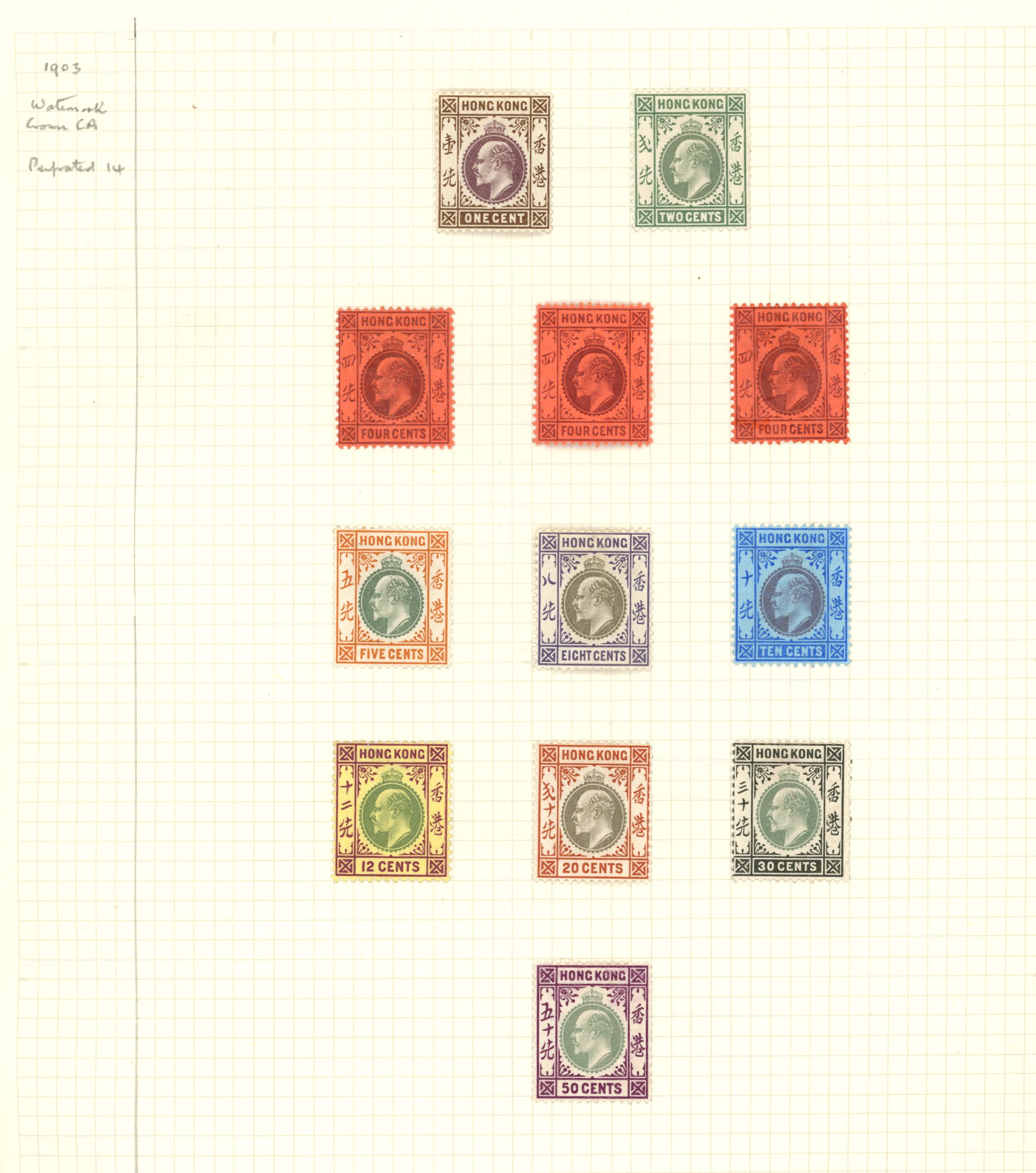 1903 Wmk Crown CA set to $10 slate and orange...