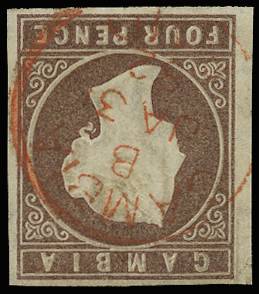 GAMBIA SG 5w 1874 4d BROWN WMK CC INVERTED USED