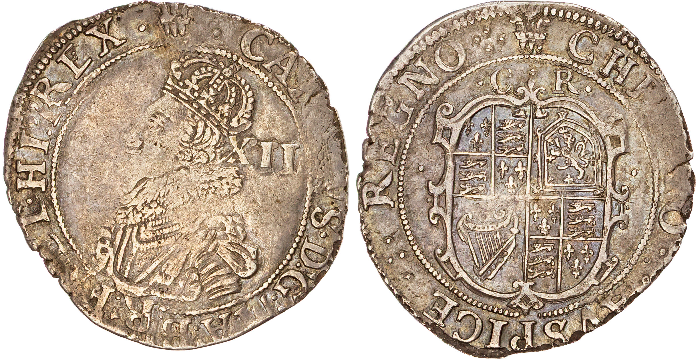 Charles I (1625-1649), AR Shilling, Group C, type 2a, Tower mint (under King), mm. plume (1630-1).