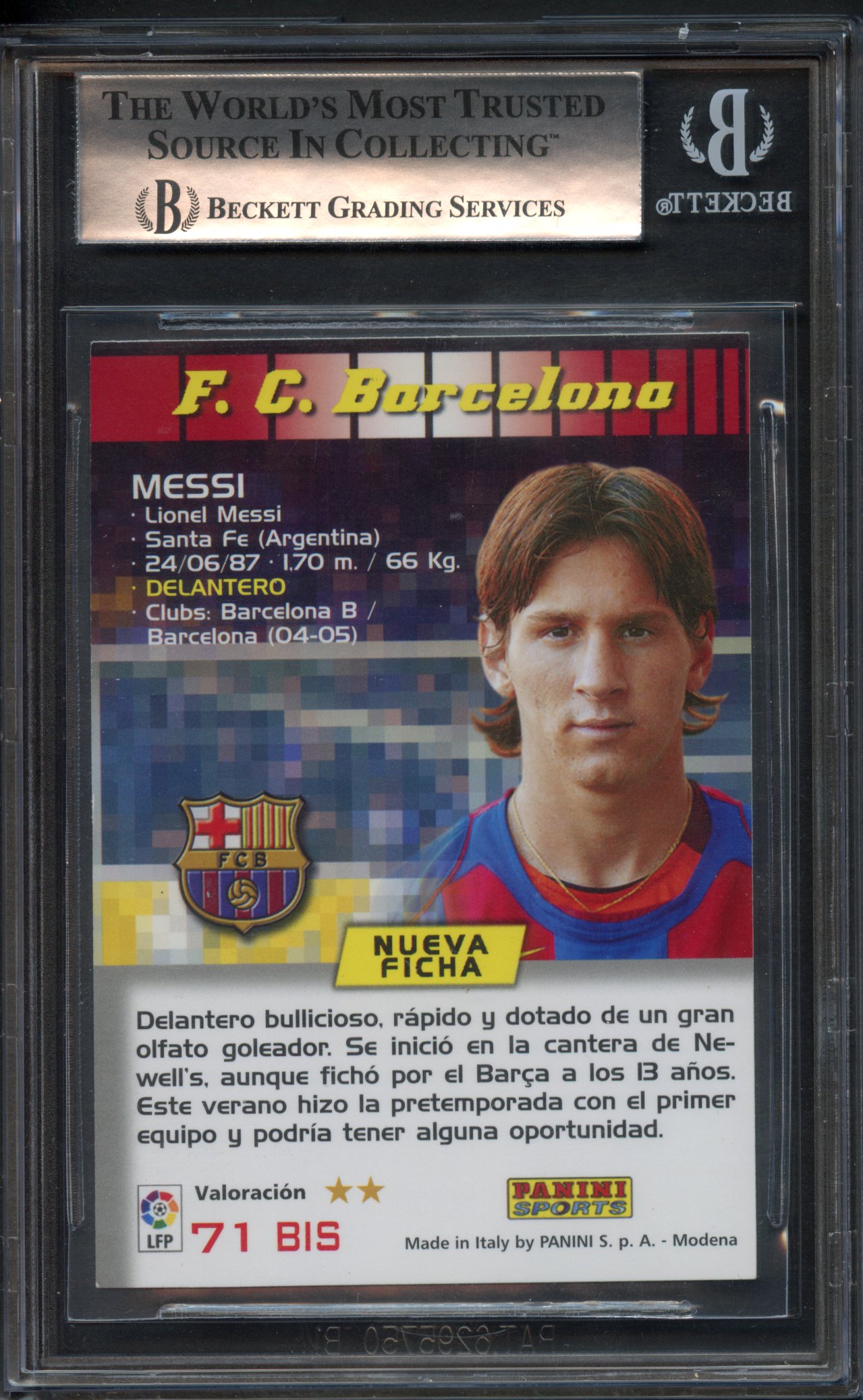 Past auction: BGS 8.5 2004 Lionel Messi #71 ROOKIE Panini Mega