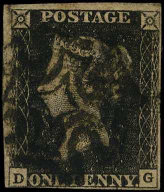1840 1d black Plate XI (DG), four clear to...