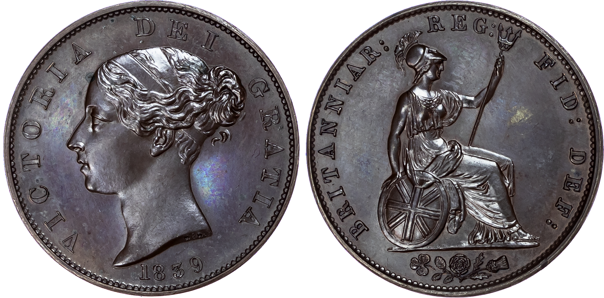 Victoria (1837-1901), Bronze proof Halfpenny, 1839