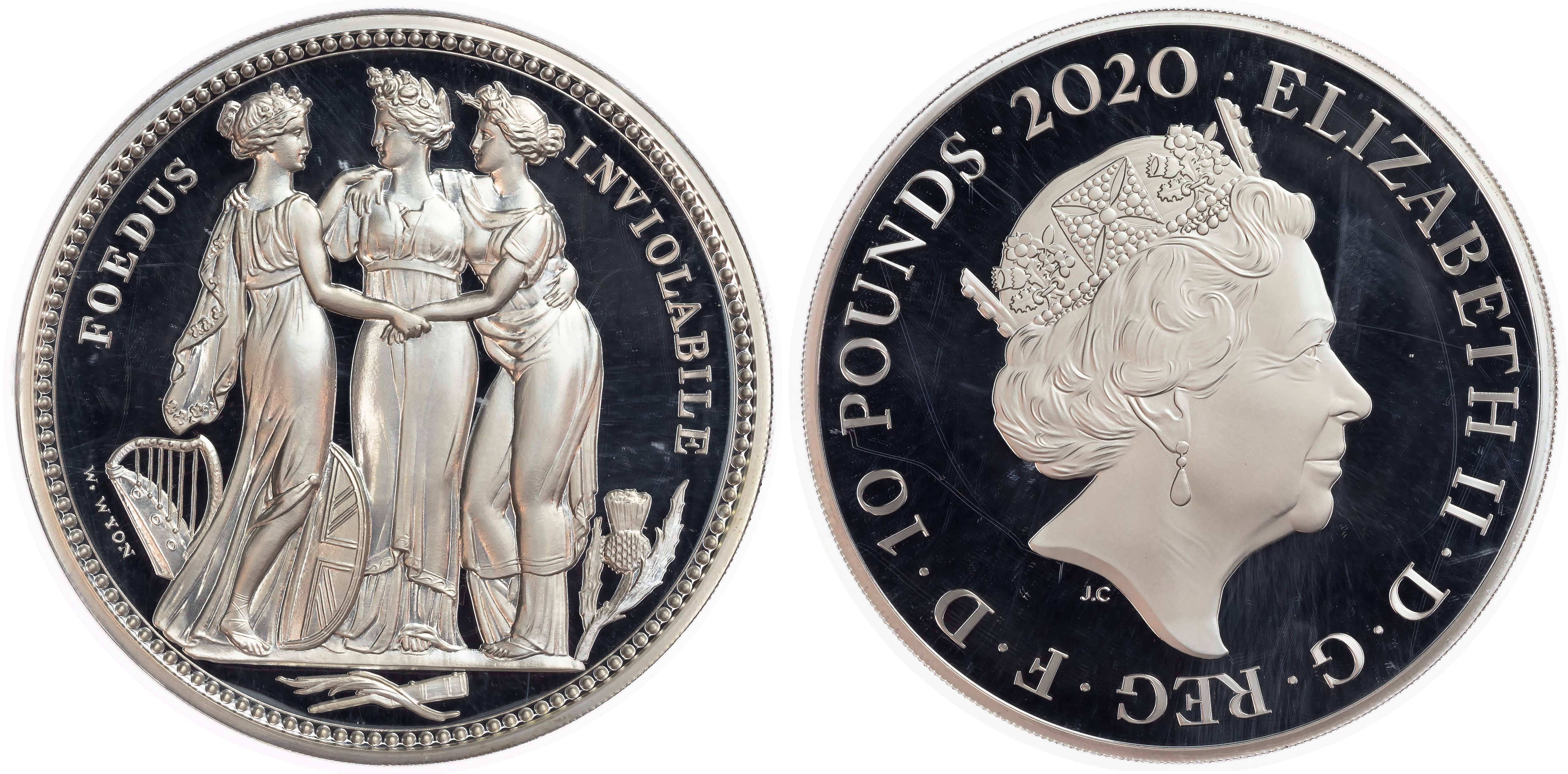 Great Britain. Elizabeth II AR Proof 10oz Three Graces £10.  2020.  
