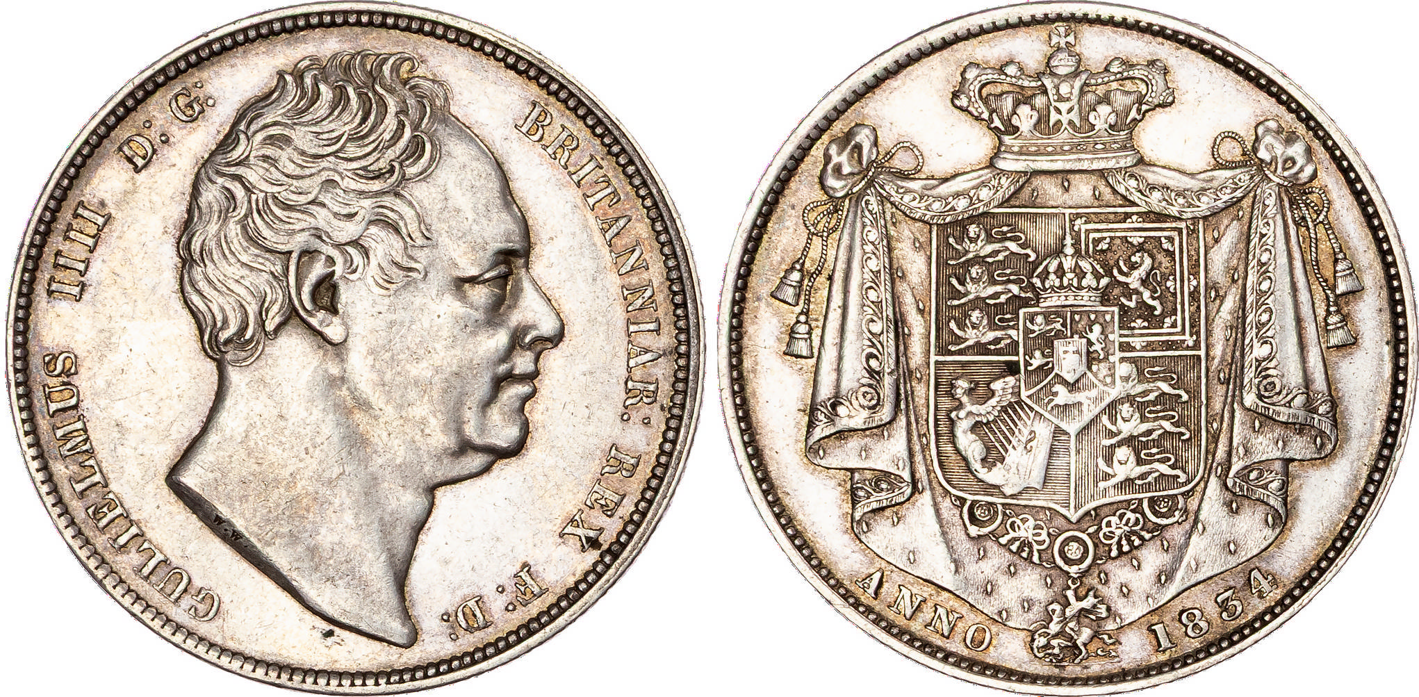 William IV (1830-1837), AR Halfcrown, 1834, block WW variety.