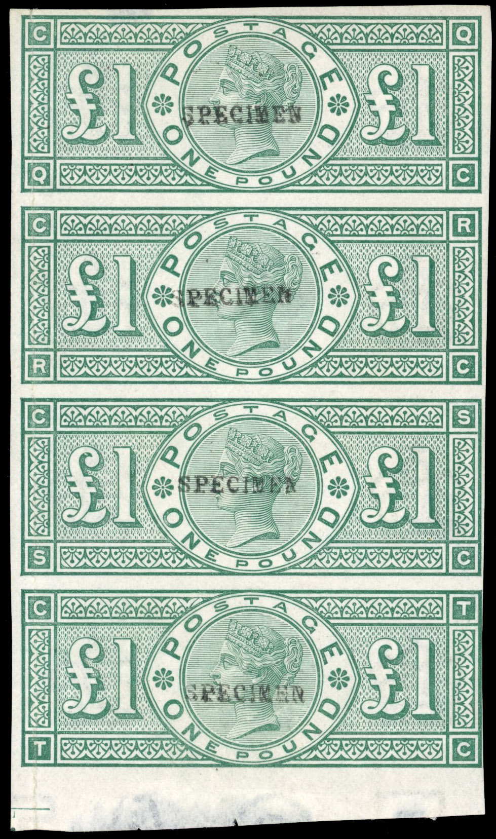 GB SG 212 £1 imperforate Specimen strip