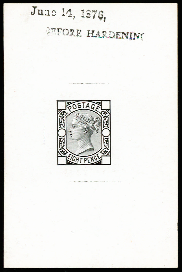 Great Britain 1876 8d Die proof. Very fine example without corner letters or plate numbers, printed in black on wh…