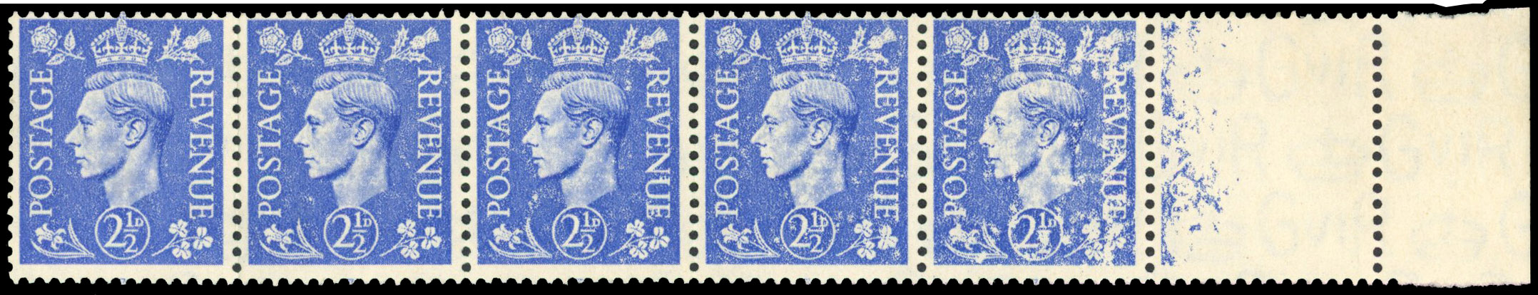 1941 2½d Light ultramarine dry print strip mint (SG489var)