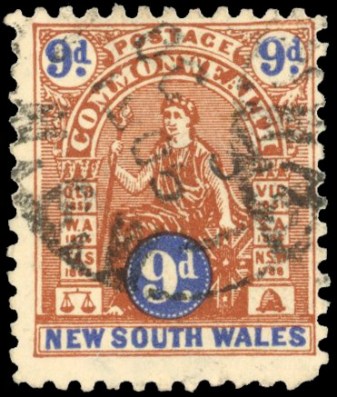 New South Wales SG 332 1903 9d perf 11 used