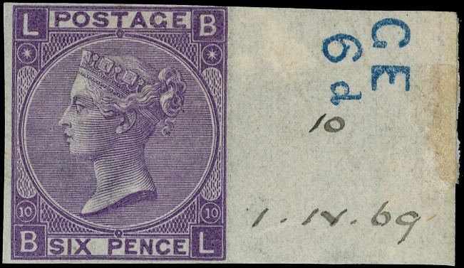 1869 6d Mauve Pl.10. ‘Abnormal’ Imperforate imprimatur