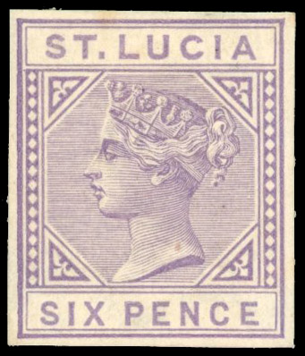 St Lucia 1883-86 6d lilac, Die I, imperforate proof, mint, large part o.g. SG 35var