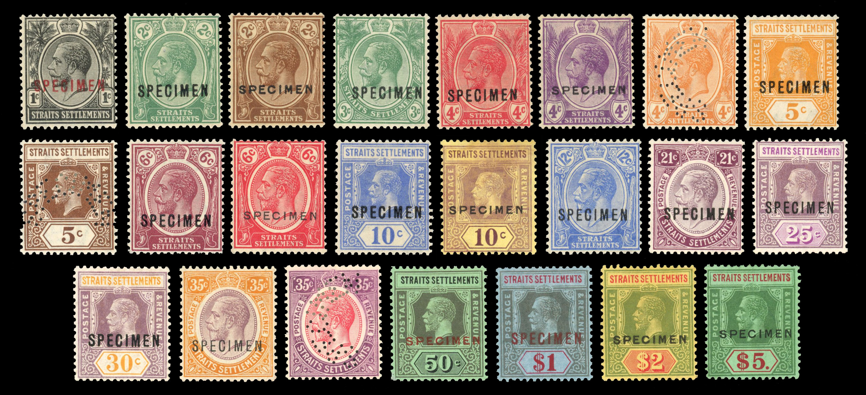 Malaya Straits KEVII Specimen Set 1921 Script wmk 218s/240as