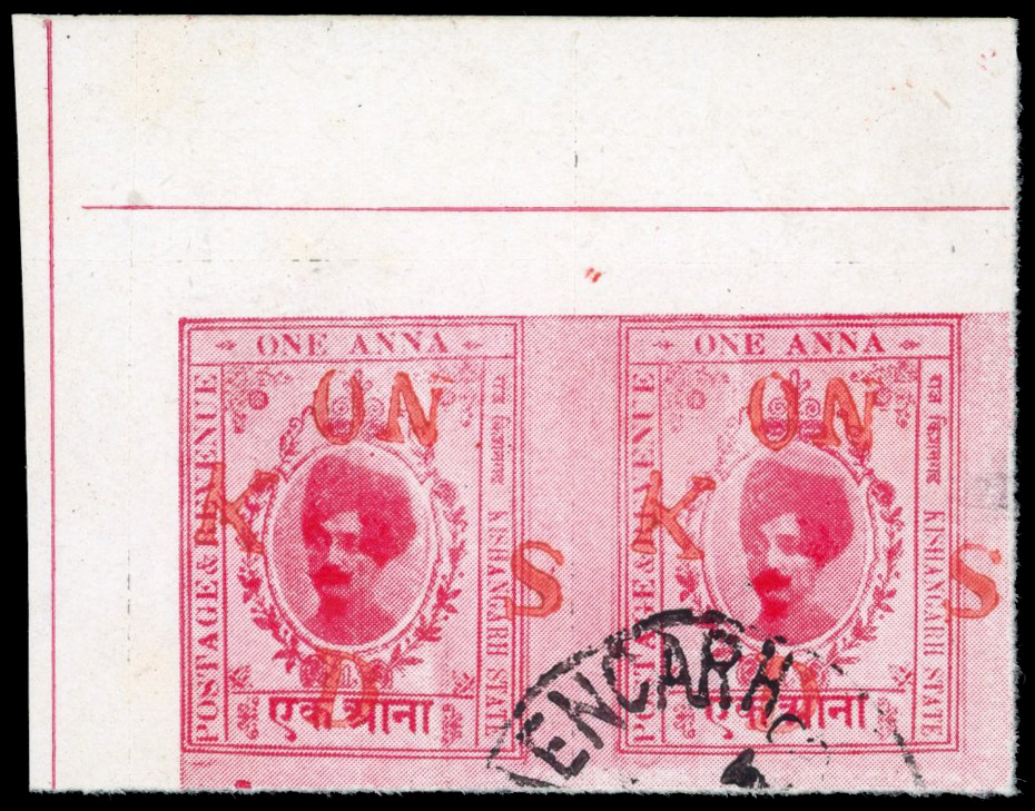 I.F.S Kishangarh SG O30ac 1a opt in red used pair 
