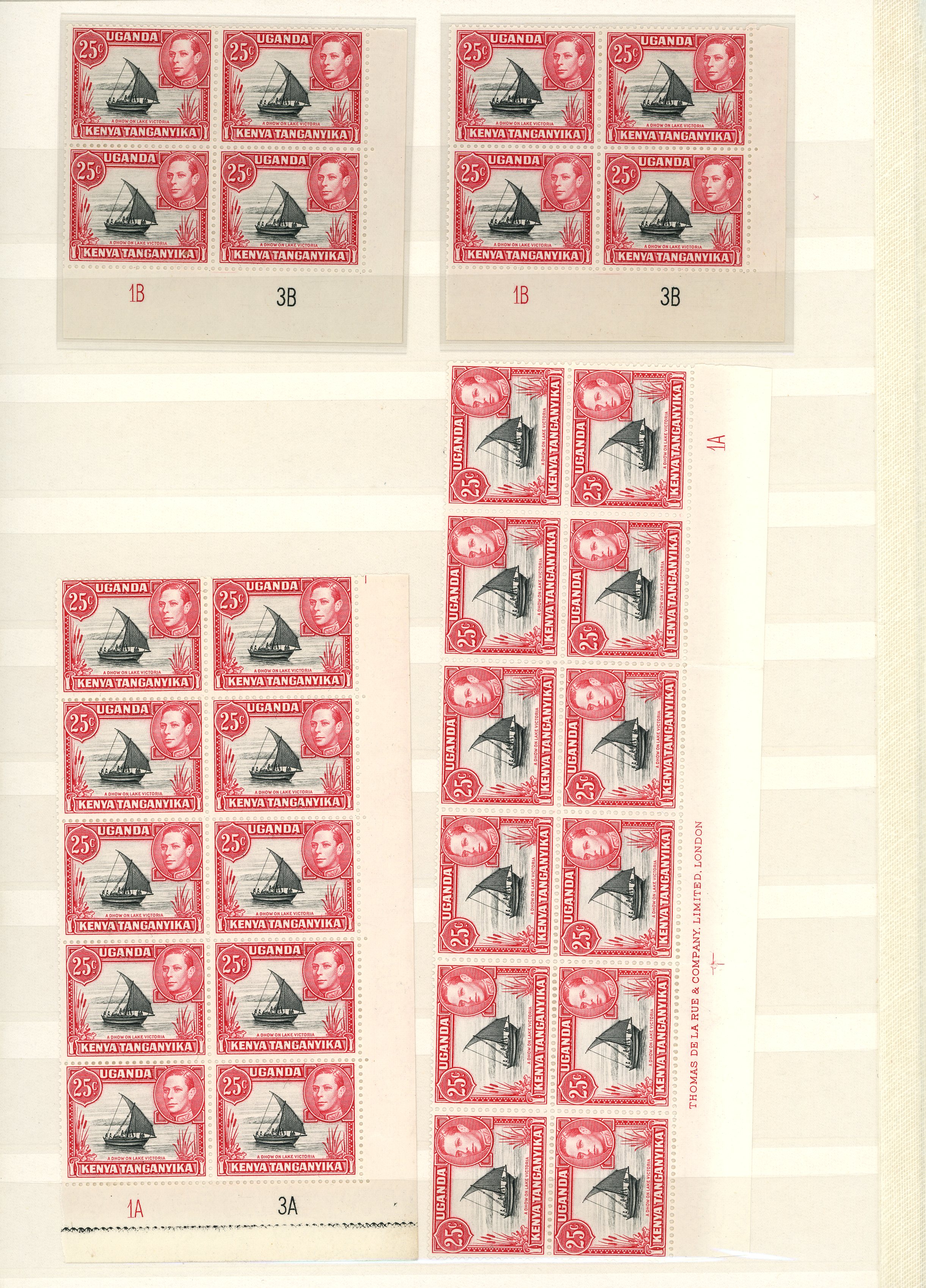 1952 25ct black and carmine-red group collected for study purposes, with 18 o.g. singles, 9 used singles, four blocks of...