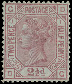 1875 2½d rosy-mauve Pl.1 (Blued paper)