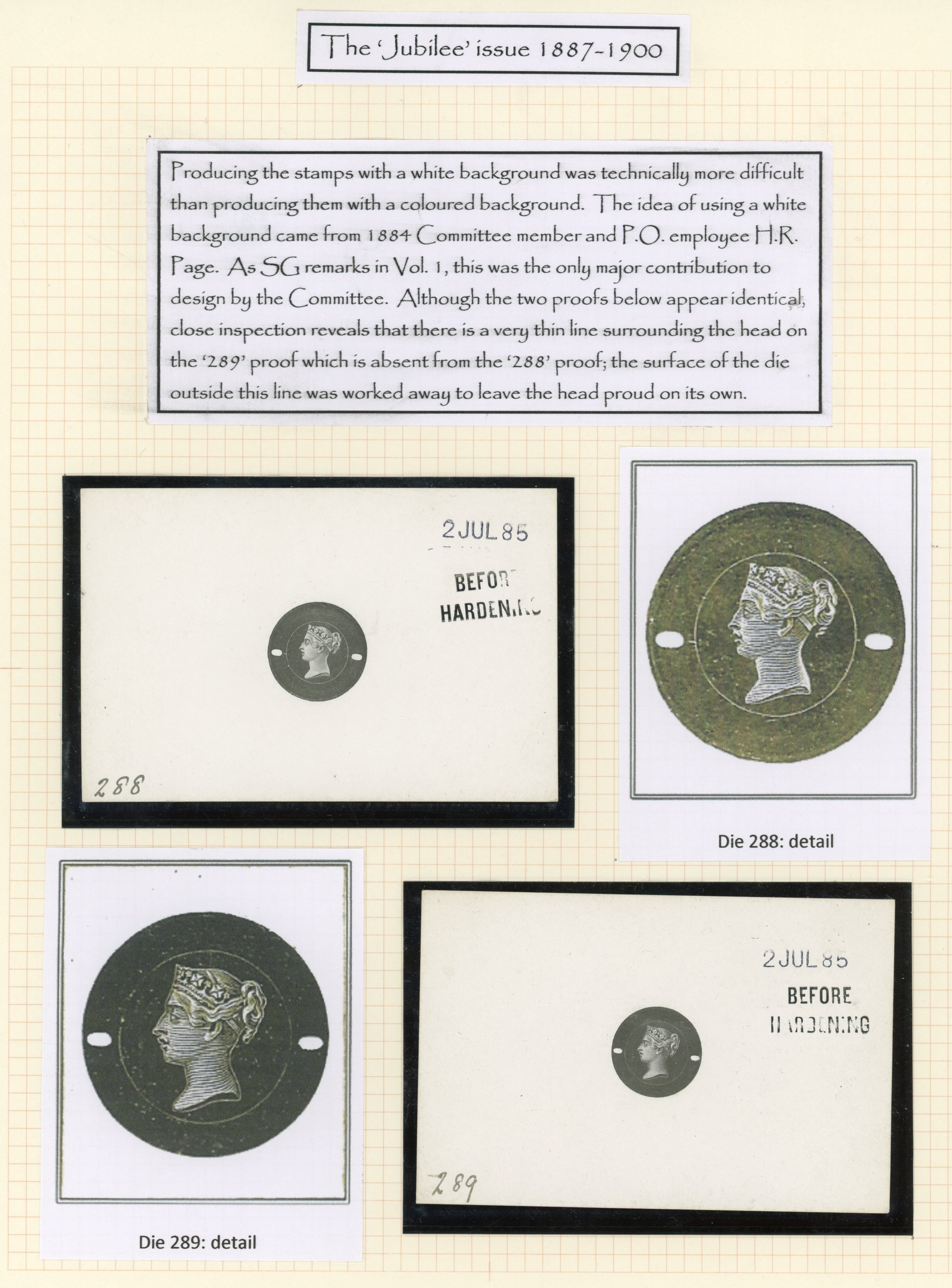 GB 1885 “Jubilee” die proofs for the accepted head on solid ground, For SG 197/214