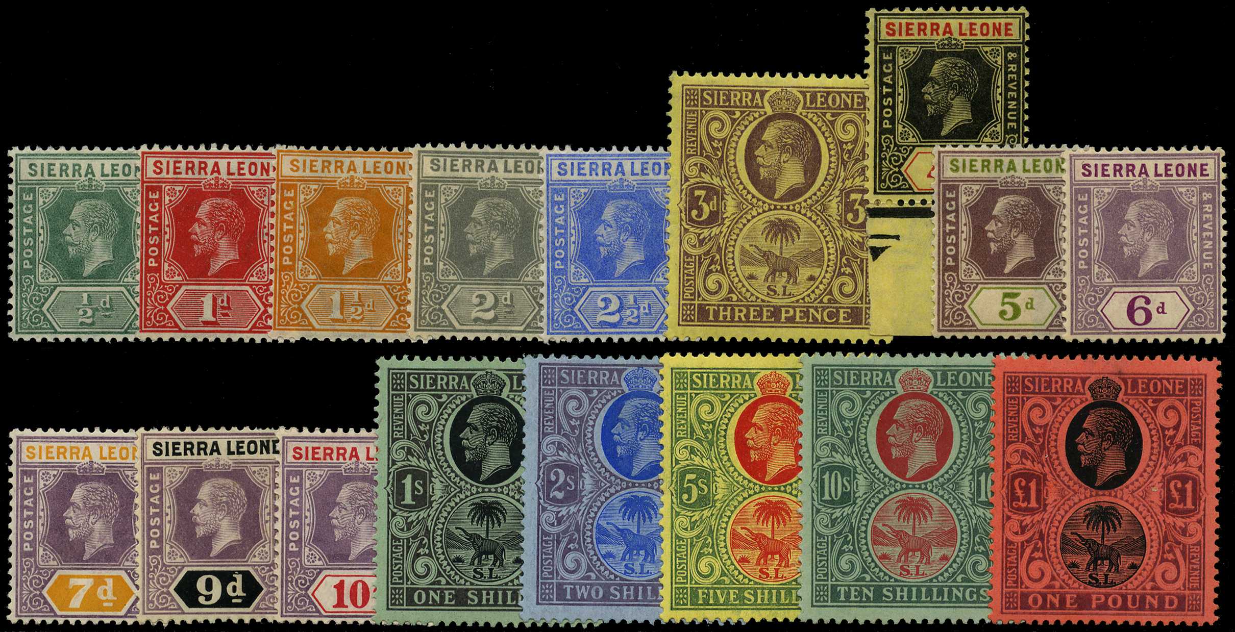 1912-21 set of seventeen to £1 black...
