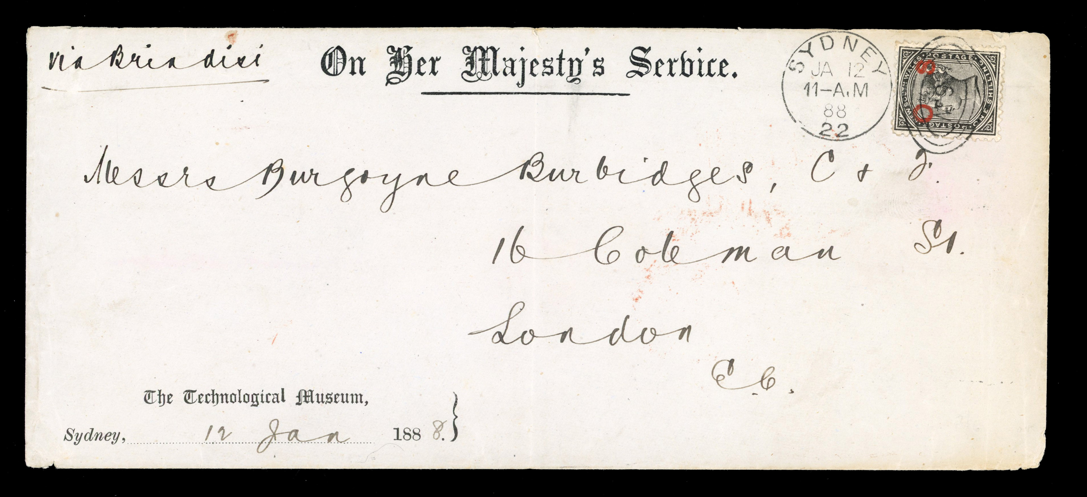 New South Wales; 1888 OHMS cover to London franked with 1882-85 1s black, perf 11x12 ‘OS’
