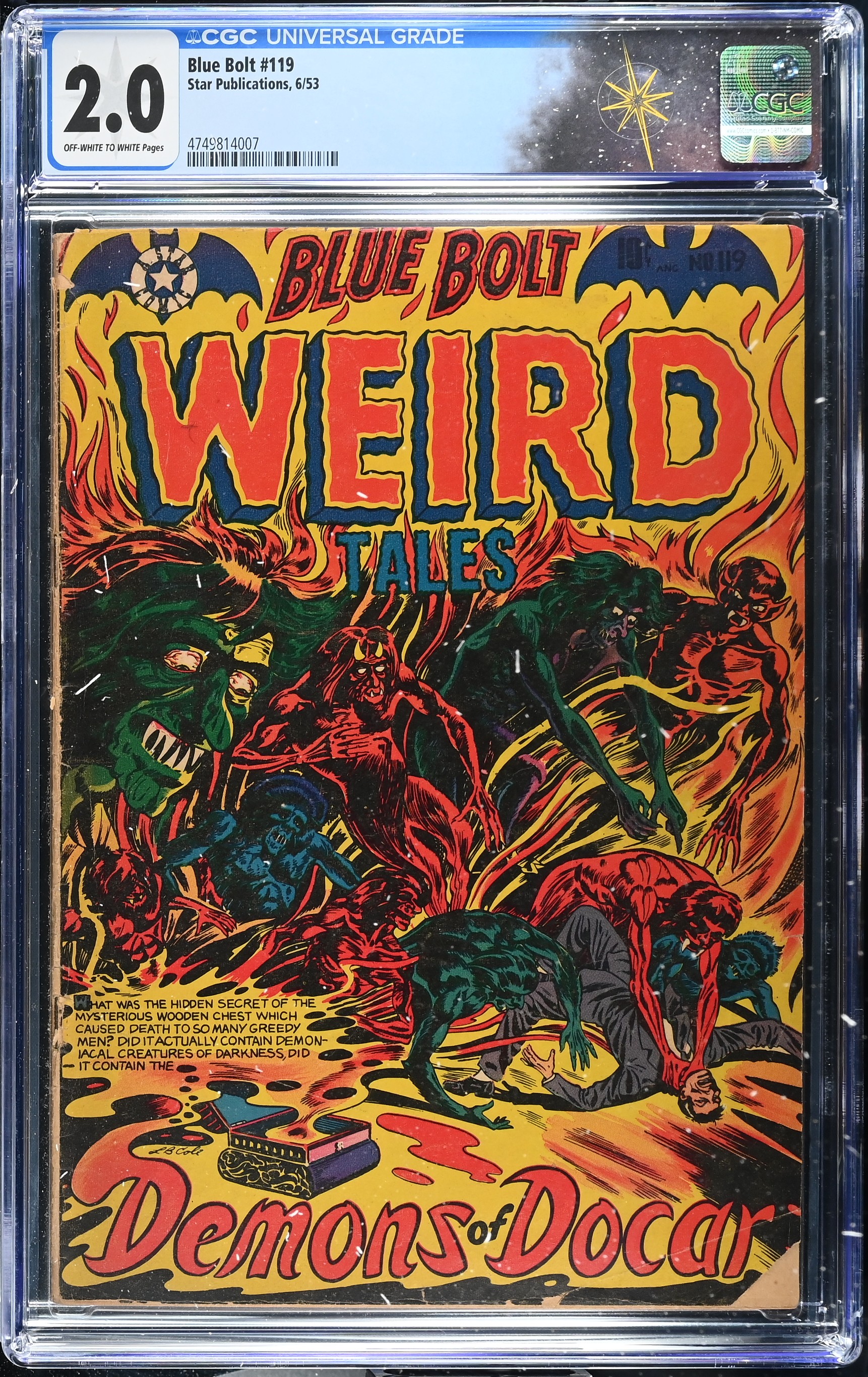 Blue Bolt #119 CGC 2.0 Weird Tales Last Issue, Cover by L. B. Cole (Star Publications, 1953) Off-White to White Pages
