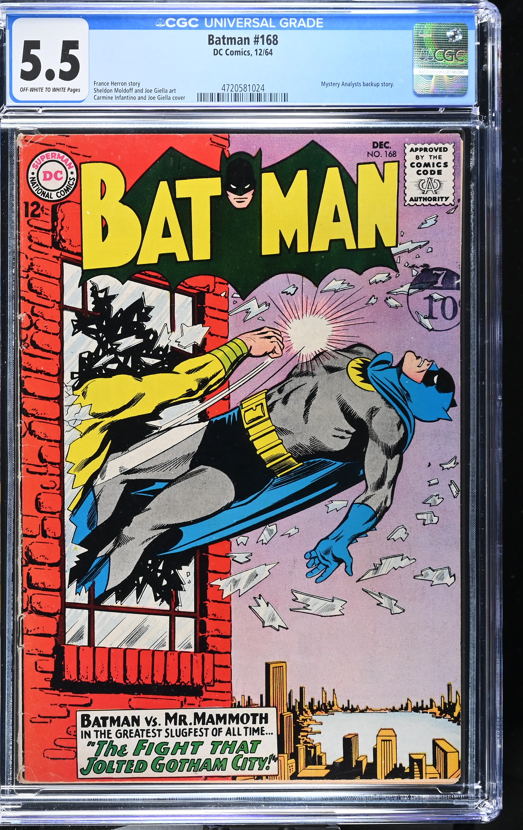 Batman #168 CGC 5.5 "The Fight That Jolted Gotham City!" (DC Comics, 1964) Off-White to White Pages