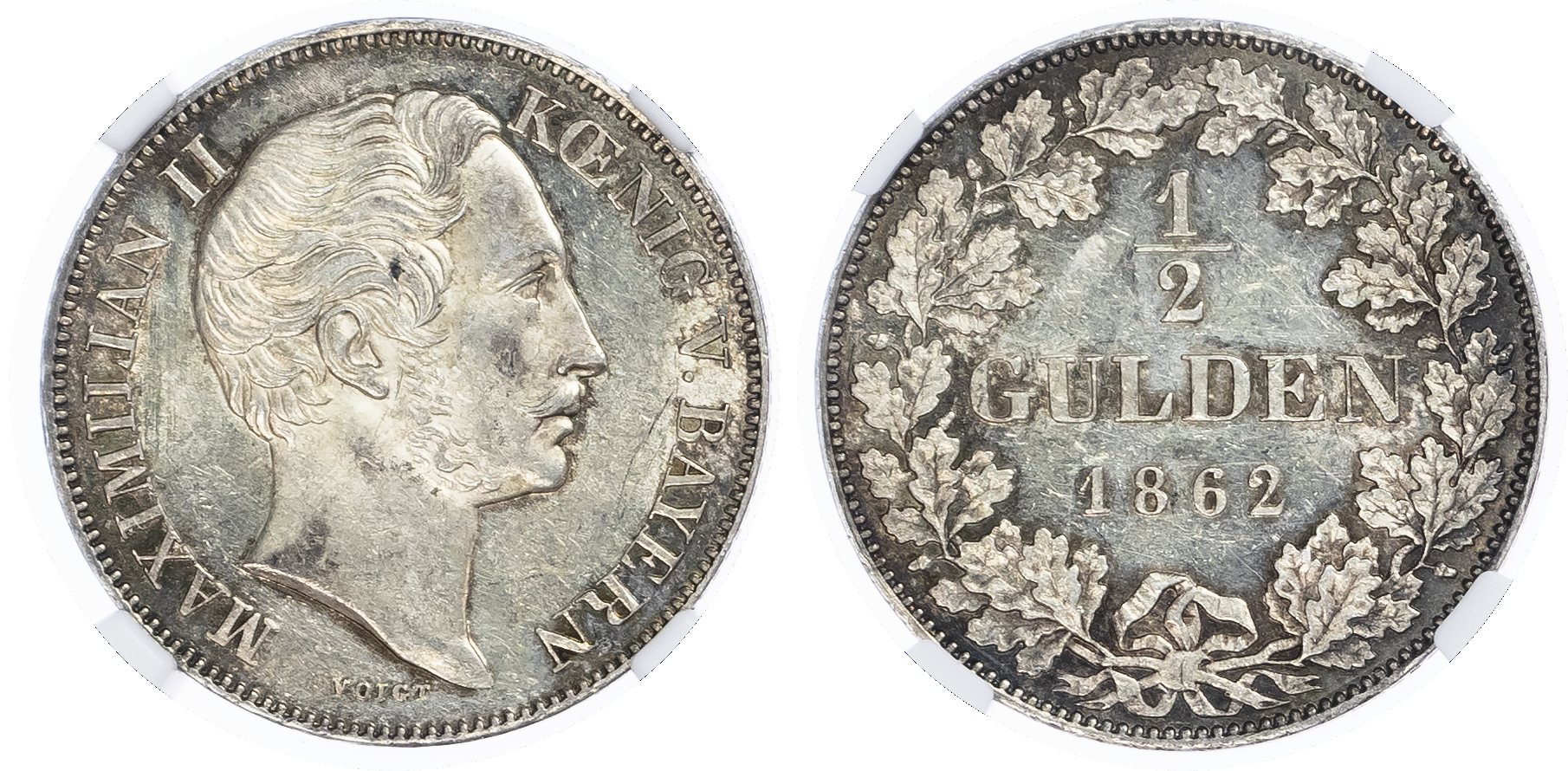 Germany, States, Bavaria. Maximilian II AR 1/2 Gulden. 1862.