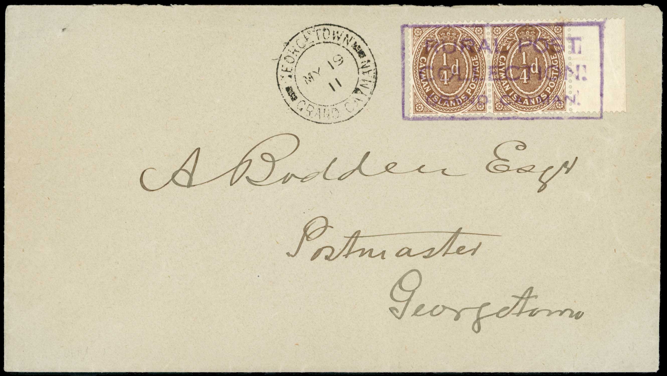 1911 Pair of ¼d brown tied by full "Rural...