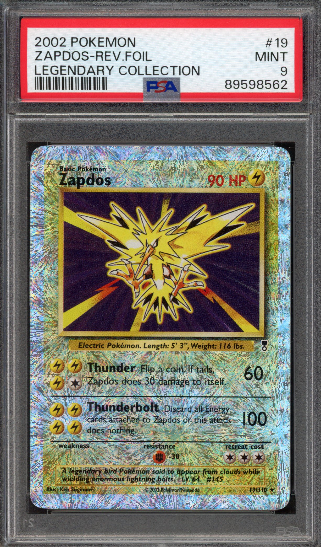 Pokémon TCG PSA 9 Zapdos 19 Reverse Foil, Legendary Collection