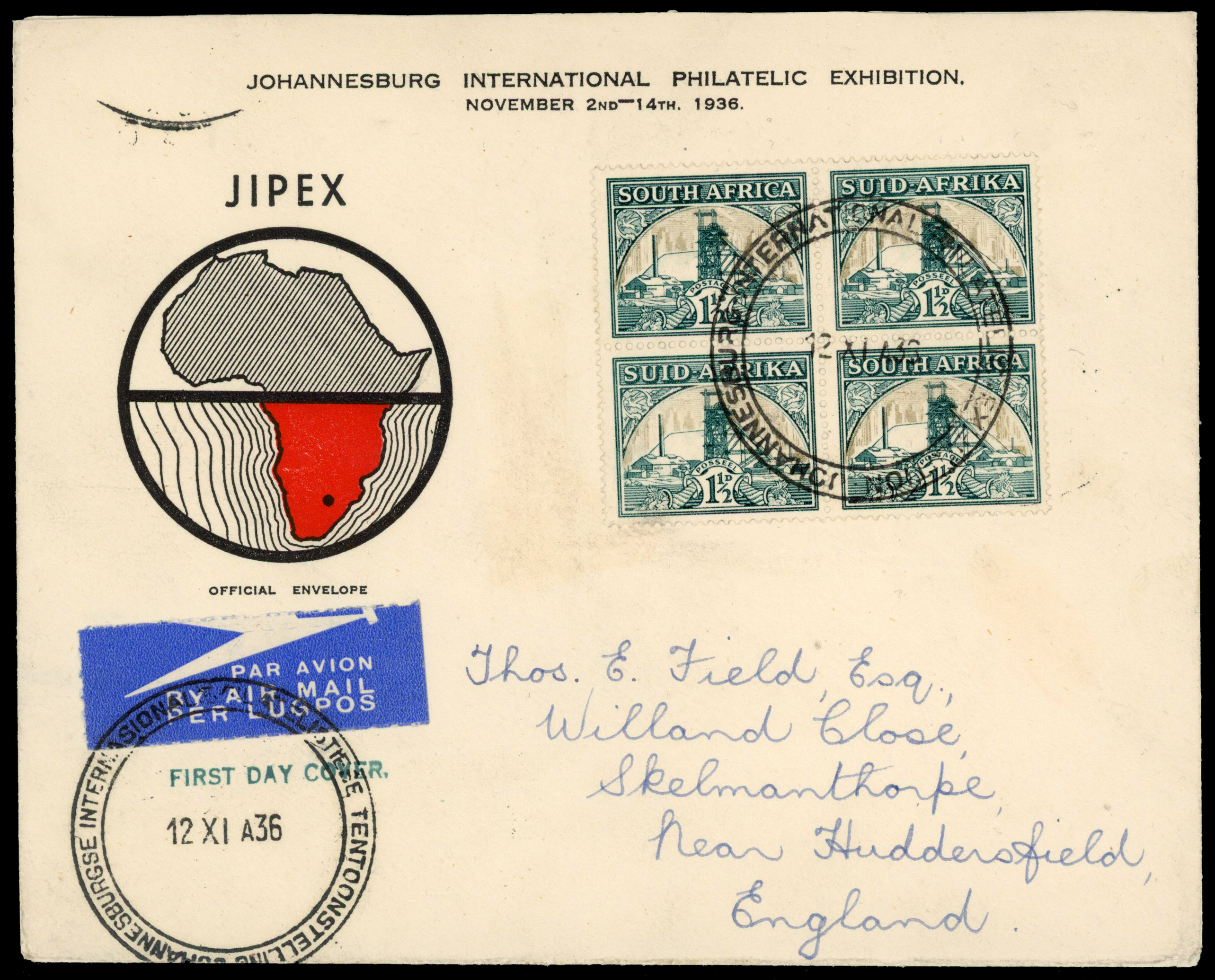 South Africa SG 57a block on cover