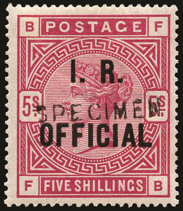 SGO9s 1890 5s Rose (I.R. Official, White paper) SPECIMEN