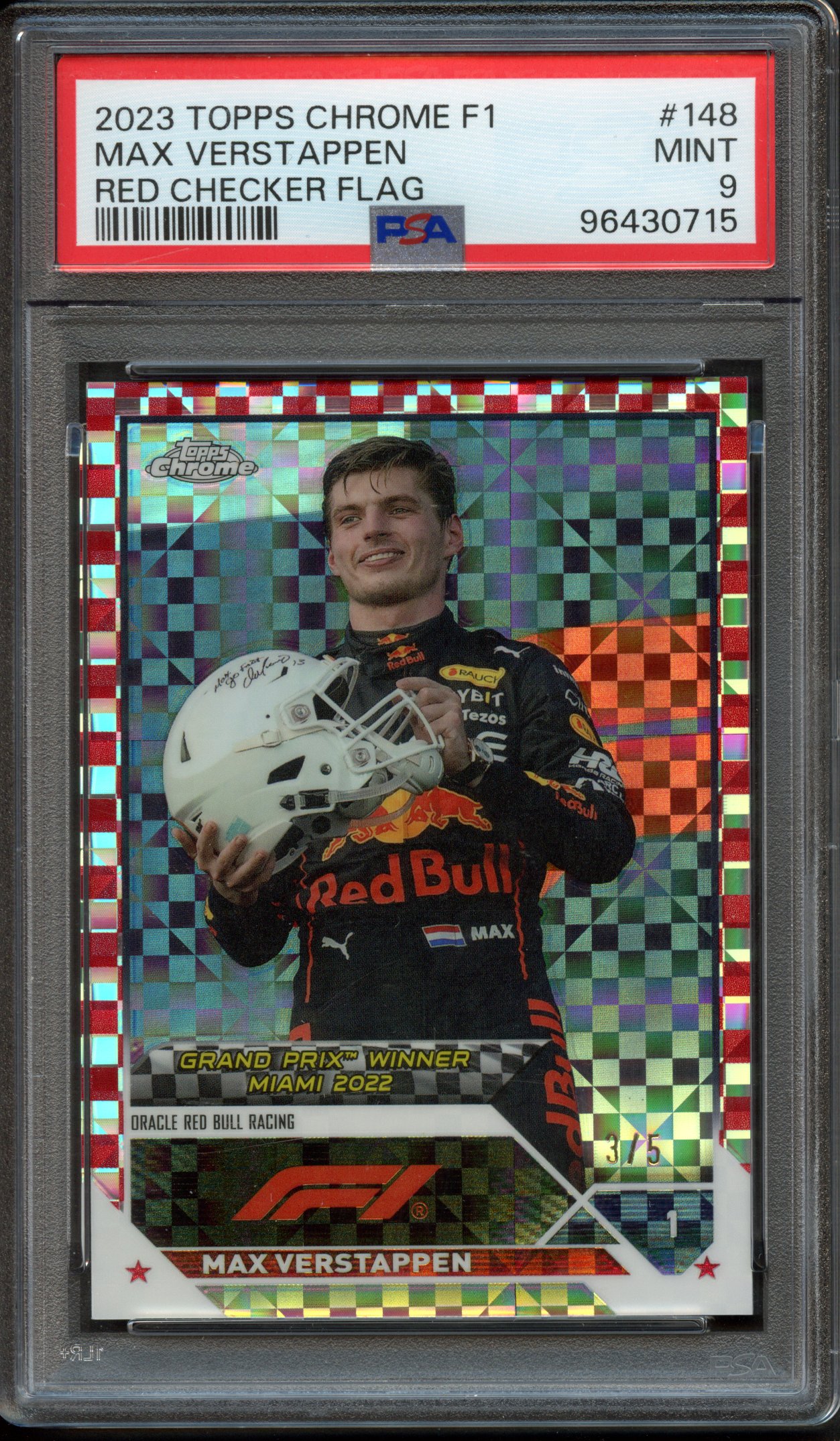 <p>PSA 9 2023 Topps Chrome F1 Max Verstappen #148 Red Checker Flag</p>
