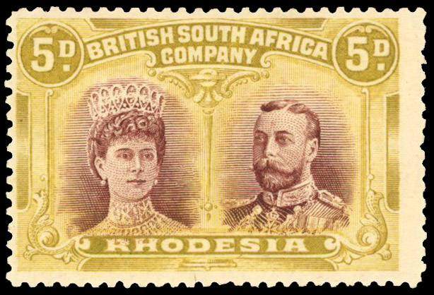 1910-13 5d purple-brown and ochre, error of colour, fresh large part og